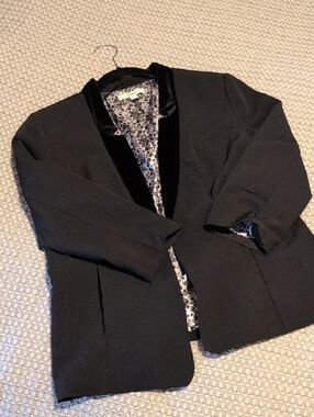 Kensie Black Open-Front Velvet-Trim Blazer